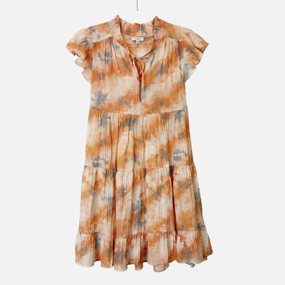Current Air Tie Dye Tiered Dress Womens Size Small Gauze Peasant Tie Neck